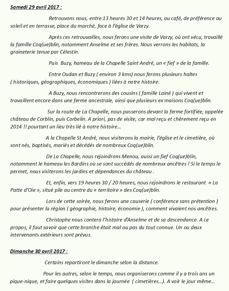 programme cousinade 2017